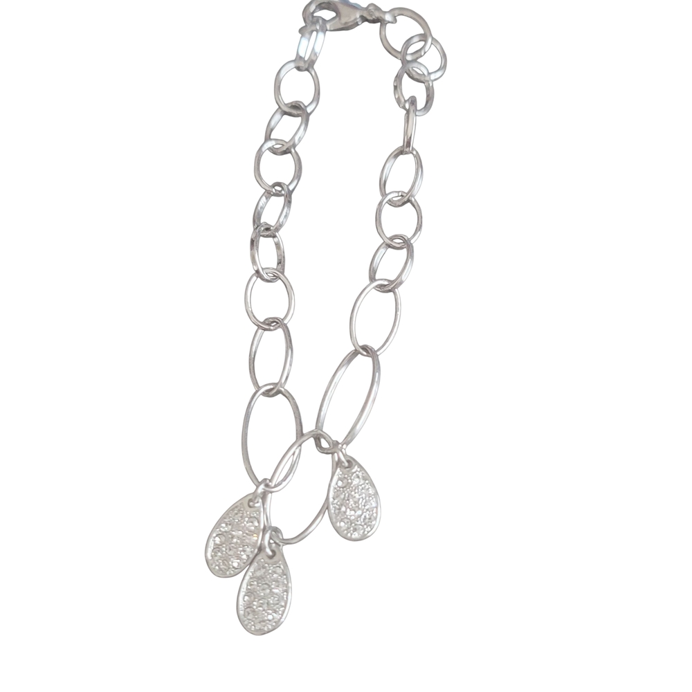 Silver Chain Necklace with Teardrop Pendants